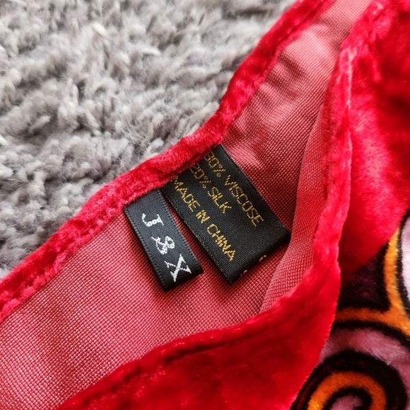J&X NY Red Floral Silk Viscose Velvet Burnout Fringed Scarf Shawl Wrap 76x20 - Picture 16 of 16